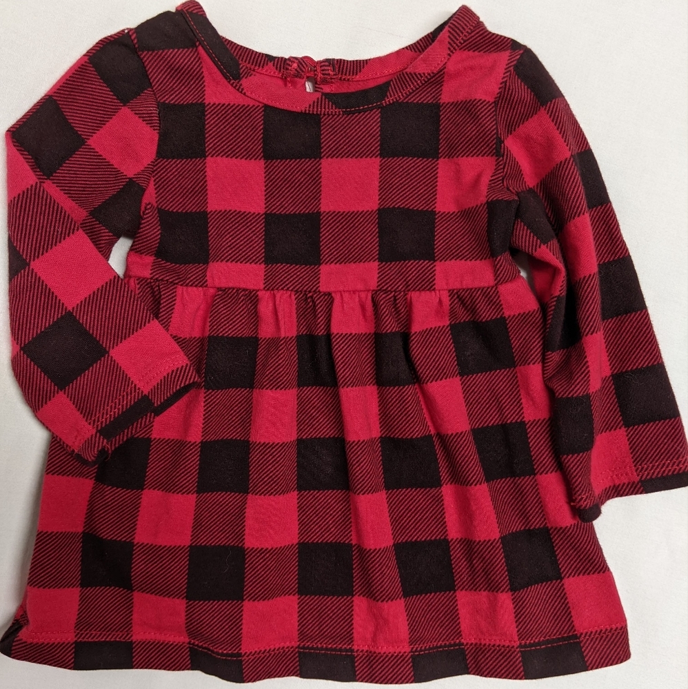 Wonder Nation baby girl 0-3 red black buffalo check shirt dress